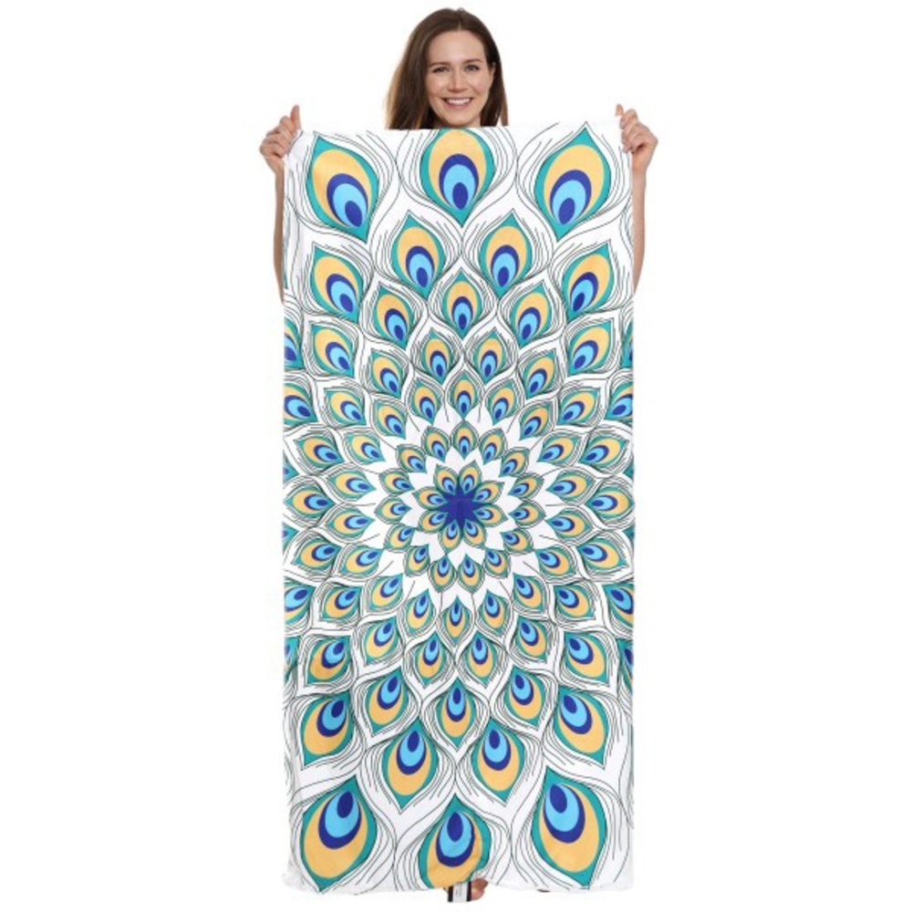 3 PACK peacock beach towel drawstring bag in one